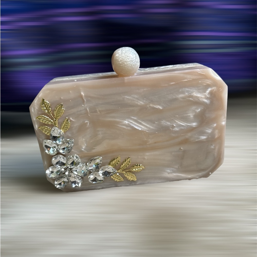 Chic Beige Clutch with Crystal Floral Accents it’s just 3 days sale